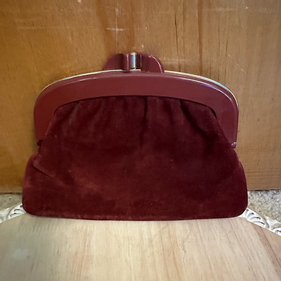 Nordstrom Handbags - Vintage burgundy suede Nordstrom clutch made In Italy